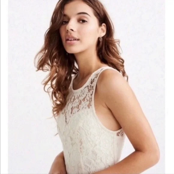 ABERCROMBIE & FITCH Ivory Eyelash Lace Sweetheart Neckline Sleeveless Dress XS - Picture 4 of 13